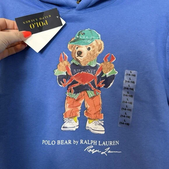 Polo Ralph Lauren Boys Polo Bear Hoodie Pullover Size L (14-16) Nantucket NWT - Picture 3 of 6